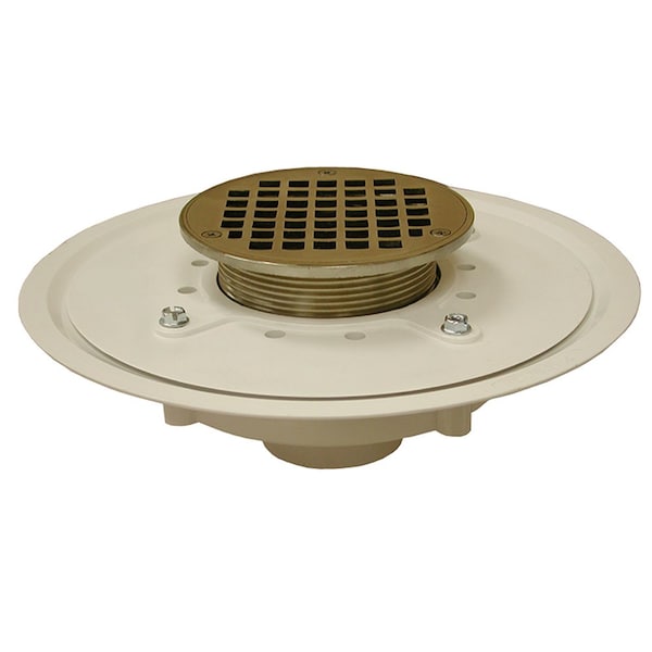 Jones Stephens 2in. Heavy Duty PVC Drain Base with 3-1/2in. Metal Spud and 6in. Nickel Bronze Strainer D50063 - main